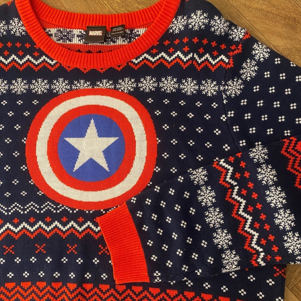 Marvel Captain America Christmas Knit Sweater Mens XXL Holiday Gift